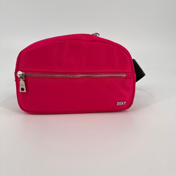 DKNY Bodhi Electric Pink Nylon Belt Bag Silver Hardware Adjustable Strap - Picture 1 of 8